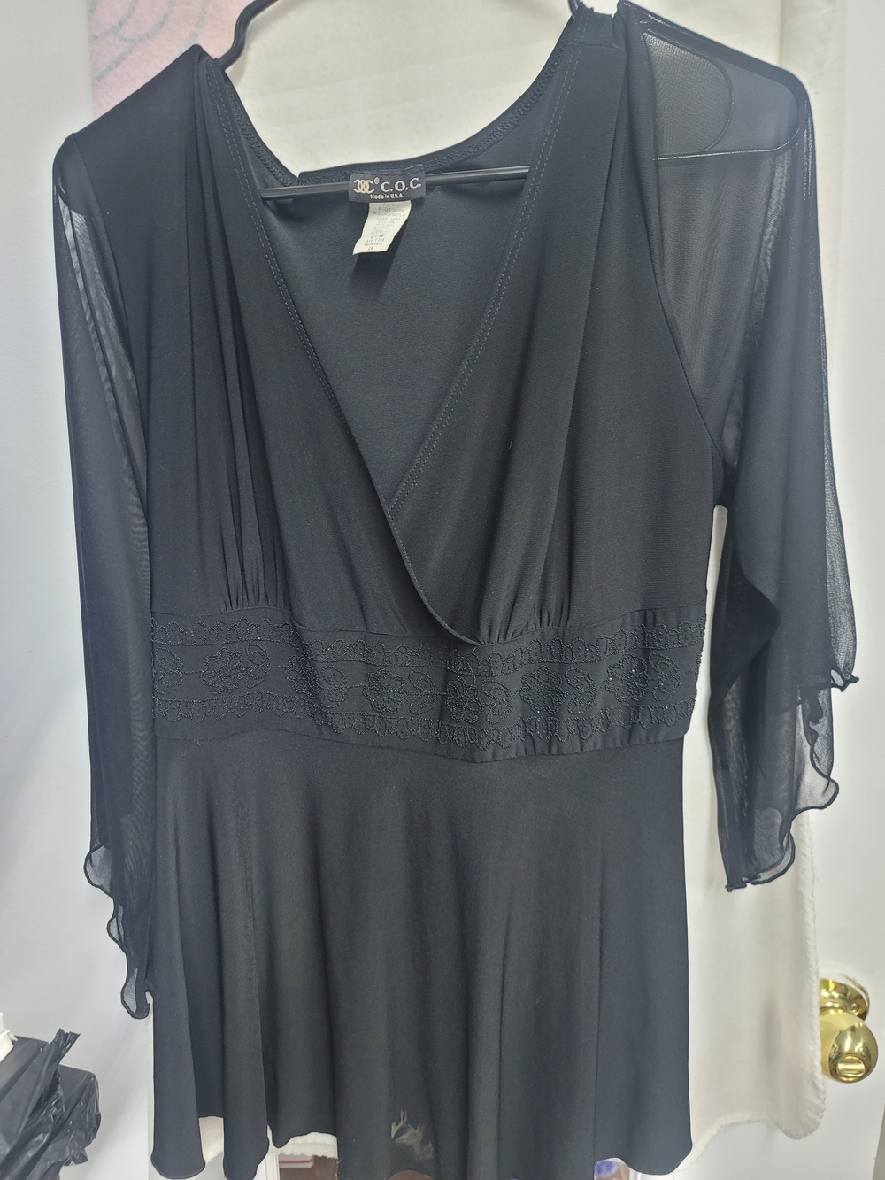 C.O.C. Black V-Neck Lace-Waist Tunic Top